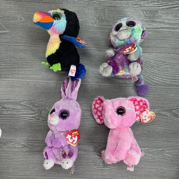 Ty Beanie Boos Silk Lot Glitter Eyes Fuzzy Sugar Zuri Beaks 4pc New w/ Tags - Picture 3 of 9